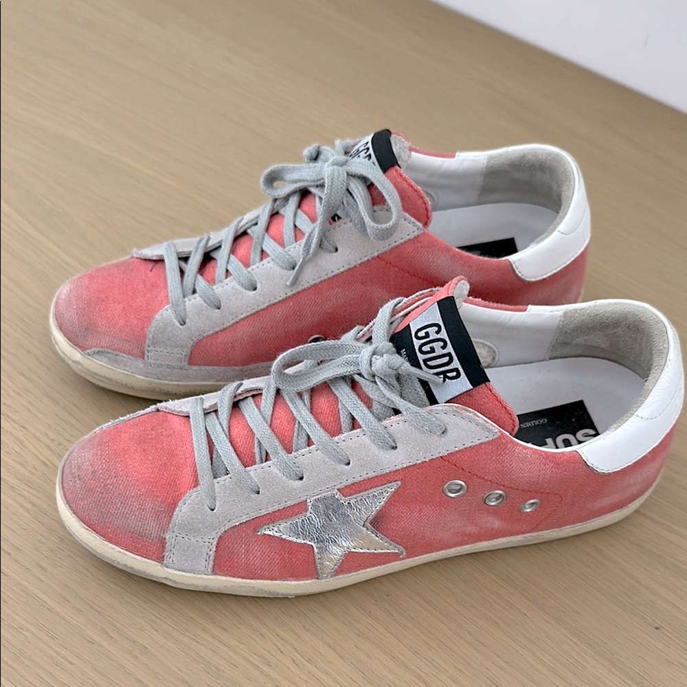 Golden Goose Superstar Coral Pink and Gray Sneakers with Silver Star size 38 - Picture 5 of 12